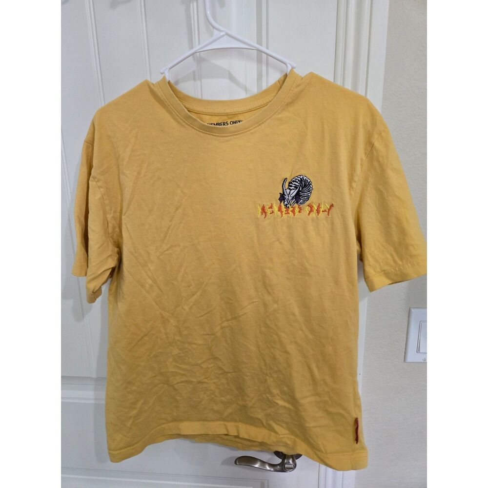 Members Only Men’s Large Yellow Graphic T-Shirt Embroidered Skeleton Dragon Y2K